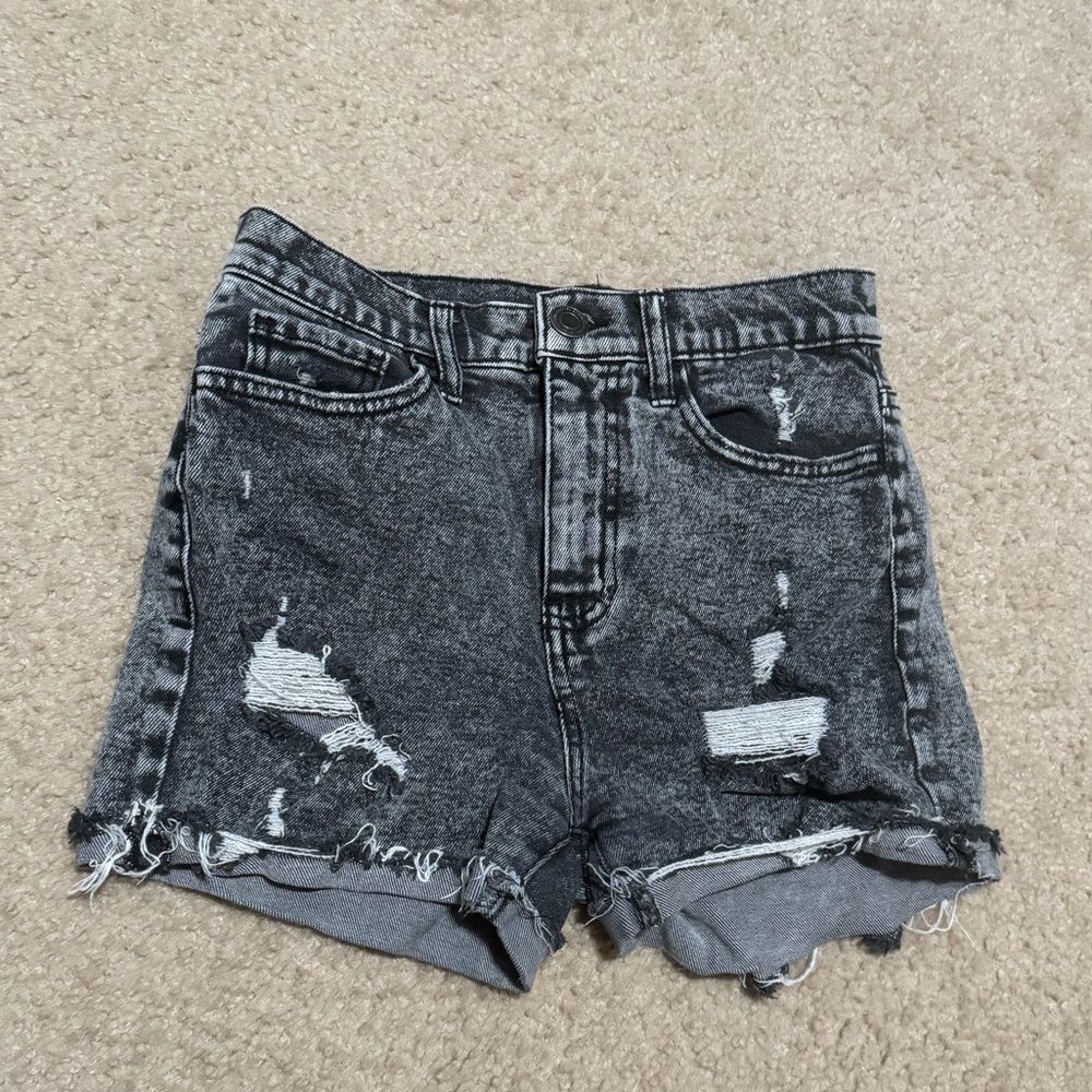 Black distressed jean shorts